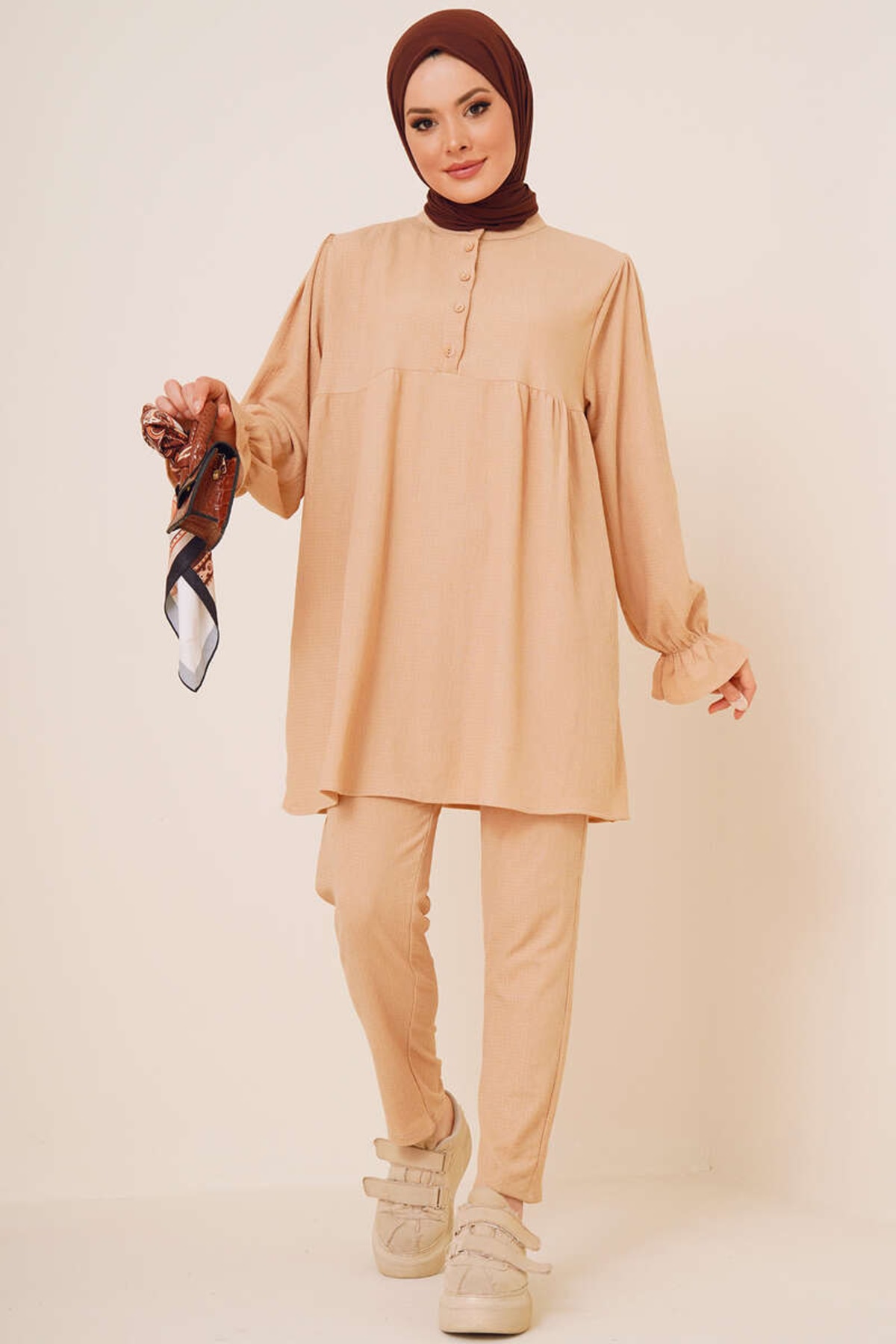 Women's Front Buttoned Burlap Duo Set