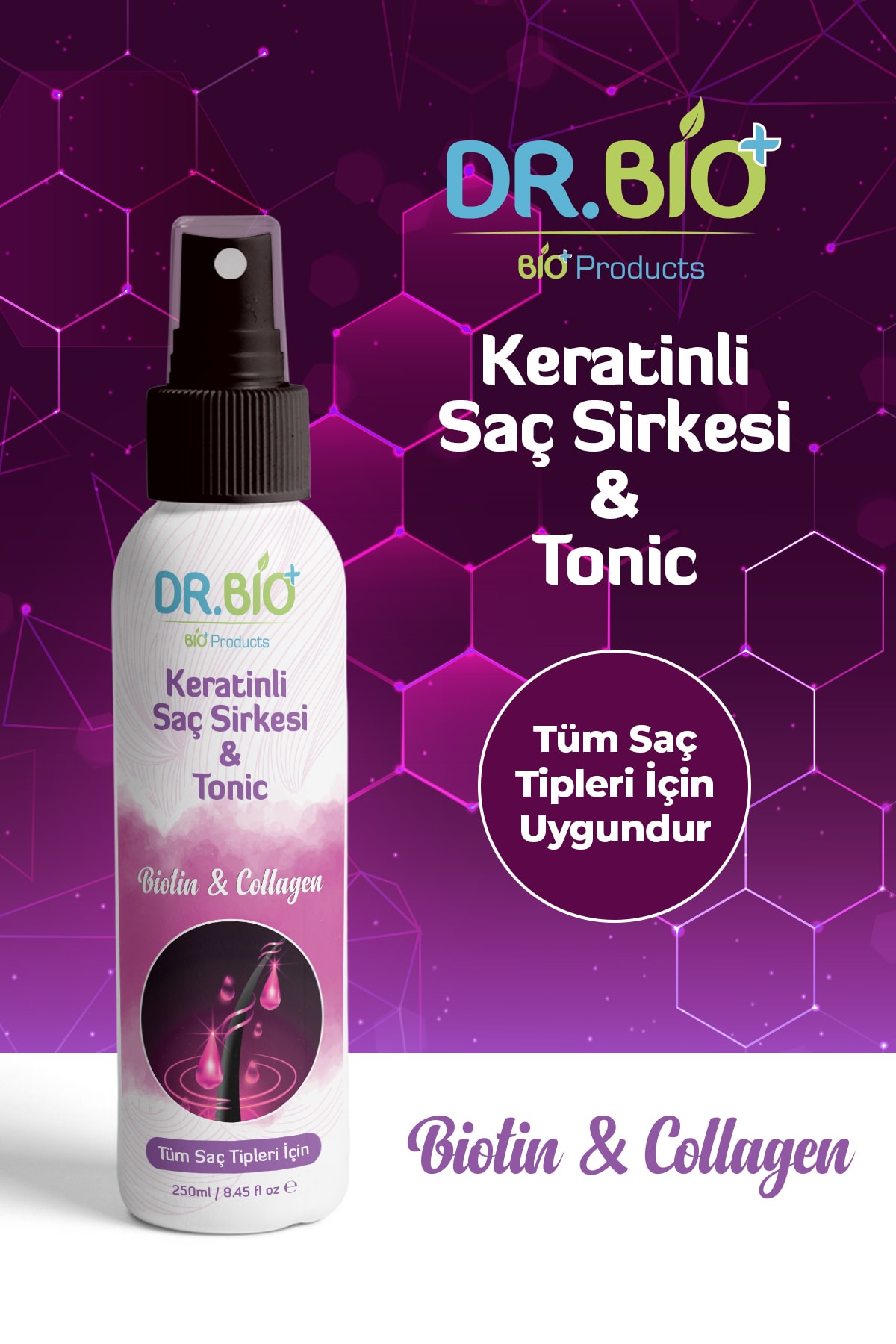Keratinli Saç Sirkesi Ve Toniği Biotin & Collagen 250 Ml — DRBİO TONİC