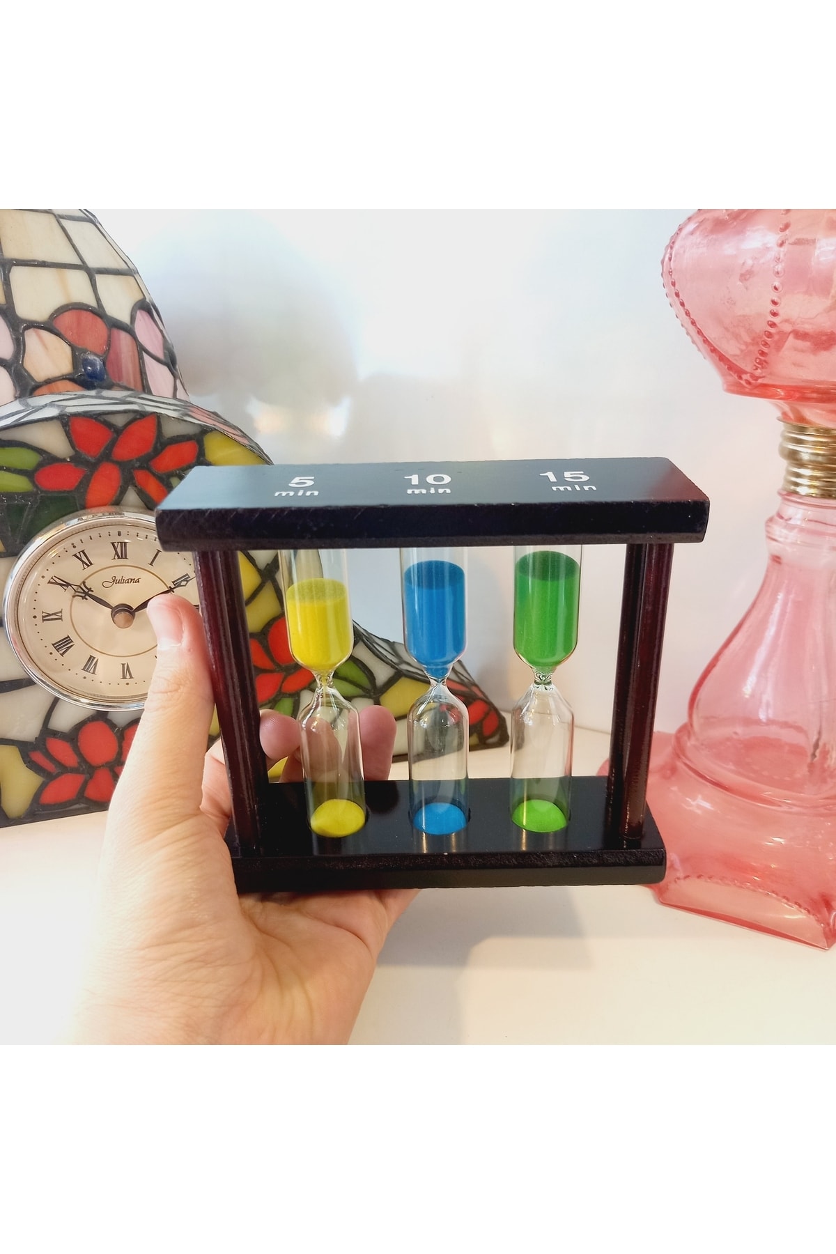 SUPERSTOK Kum Saati 5 10 15 Dakika Ahşap Cam Renkli