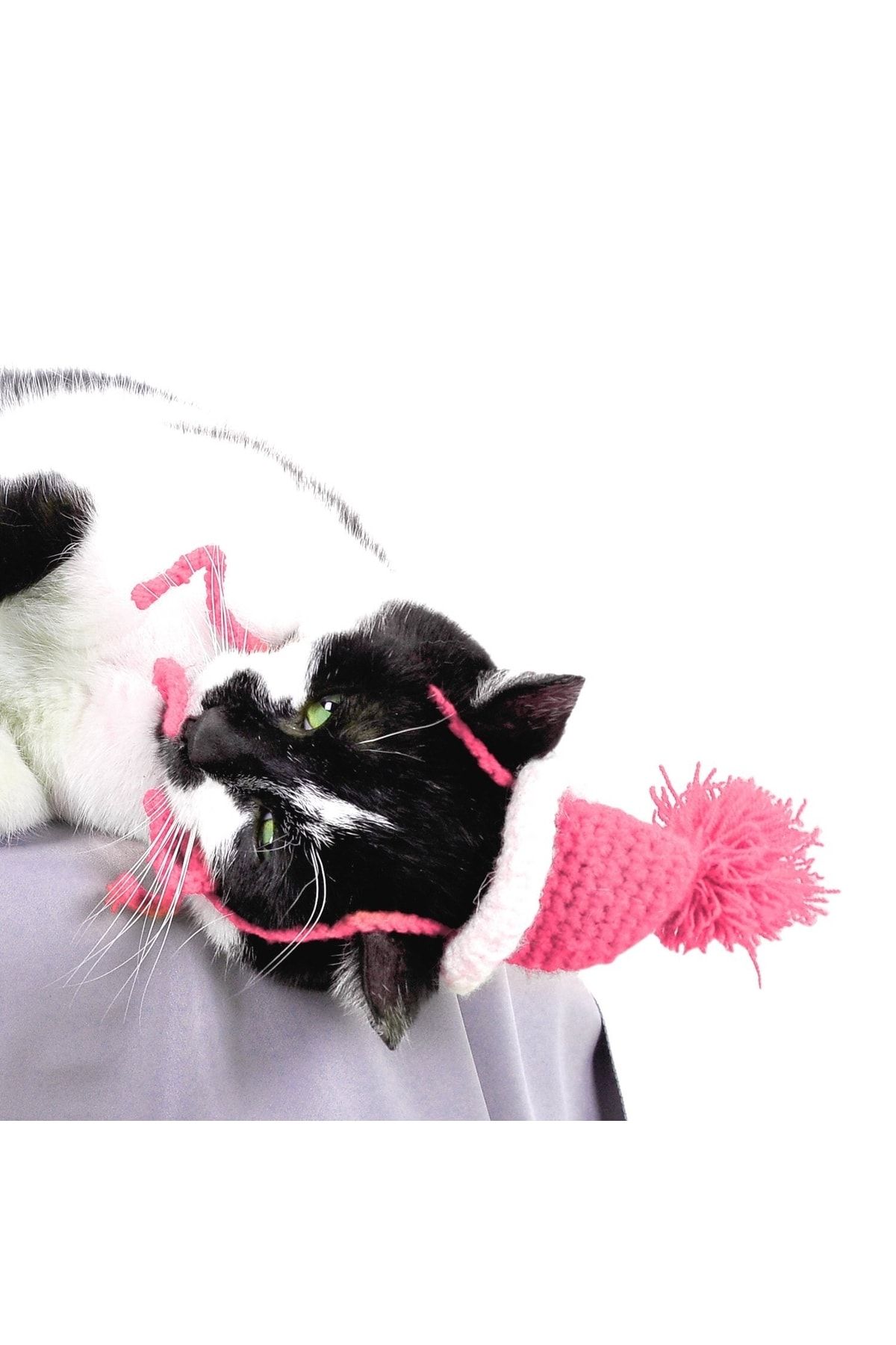 Kedi Şapkası Ponponlu El Örgüsü Kedi Şapka Pembe Renk