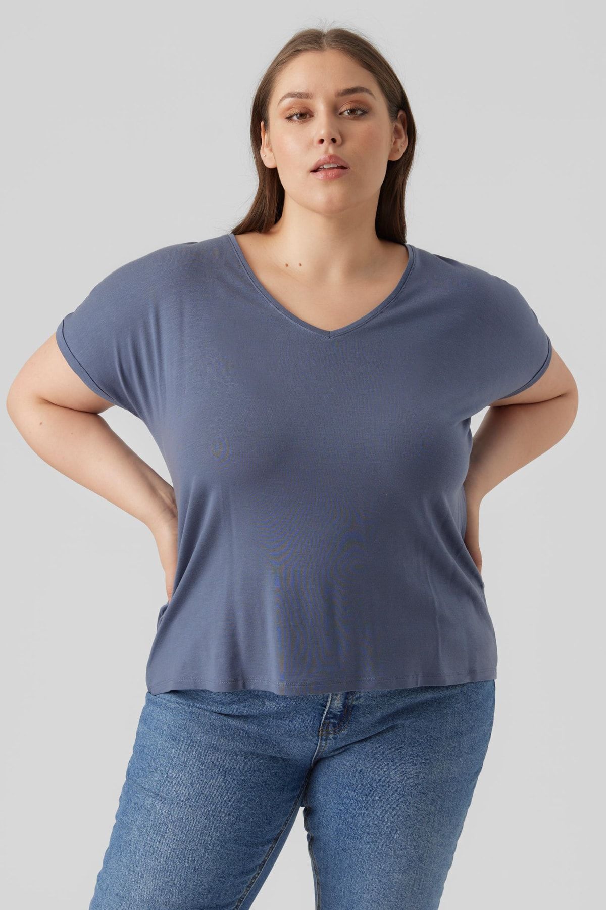 Veromoda Curve-Vero Moda Curve Damen/Mädchen China Blau T-Shirt 4