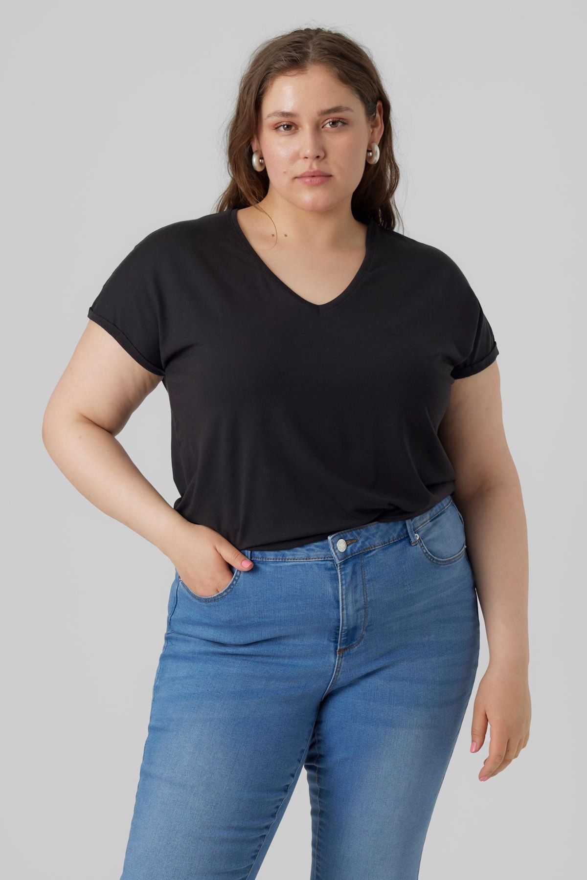 Veromoda Curve-Vero Moda Curve Damen/Mädchen Schwarzes T-Shirt 3