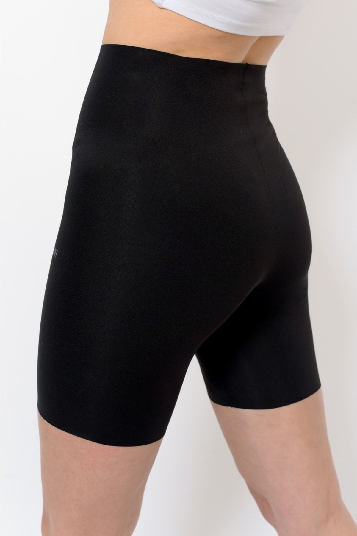 SAUNA SUIT-شورت مشد عالي الخصر يساعد على التخسيس ومرن مقطوع بالليزر محبوك باللون الأسود 6