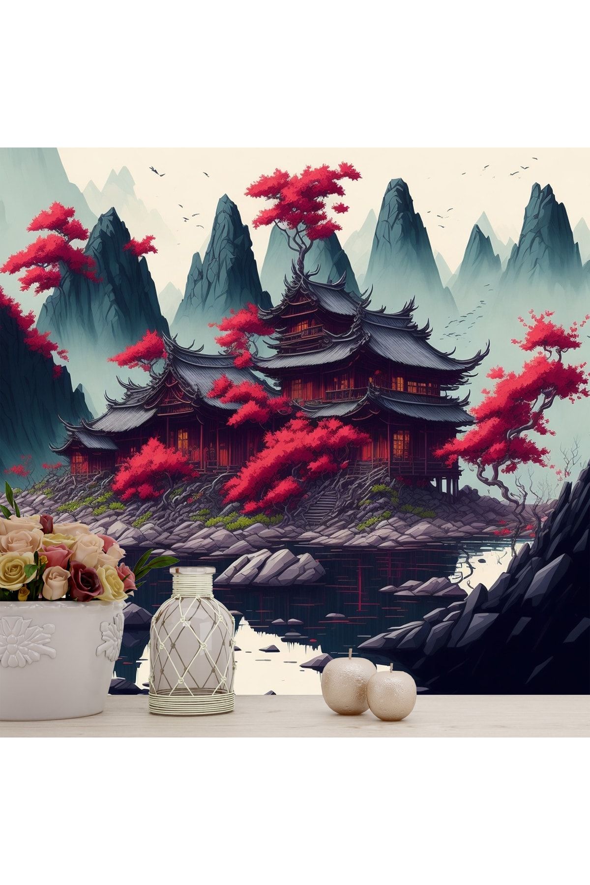 Dekoros-Chinese Hutches And Red Trees Scenery Wallpaper From Ancient 3