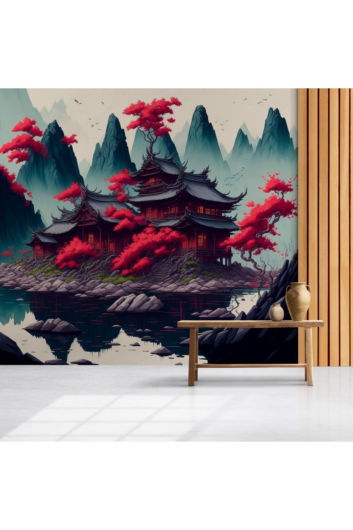 Dekoros-Chinese Hutches And Red Trees Scenery Wallpaper From Ancient 5