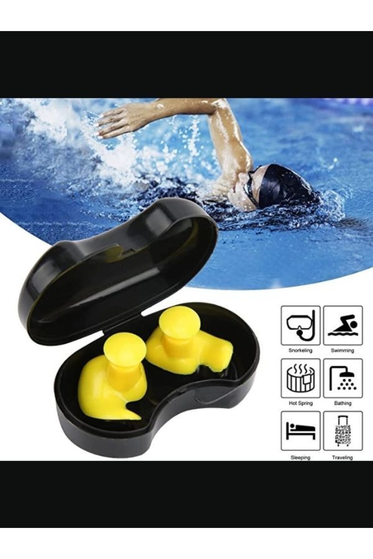 KdrElektronik Su Geçirmez Yüzücü Kulak Tıkacı Yetişkin Çocuk Yumuşak Silikon Sarı Renk