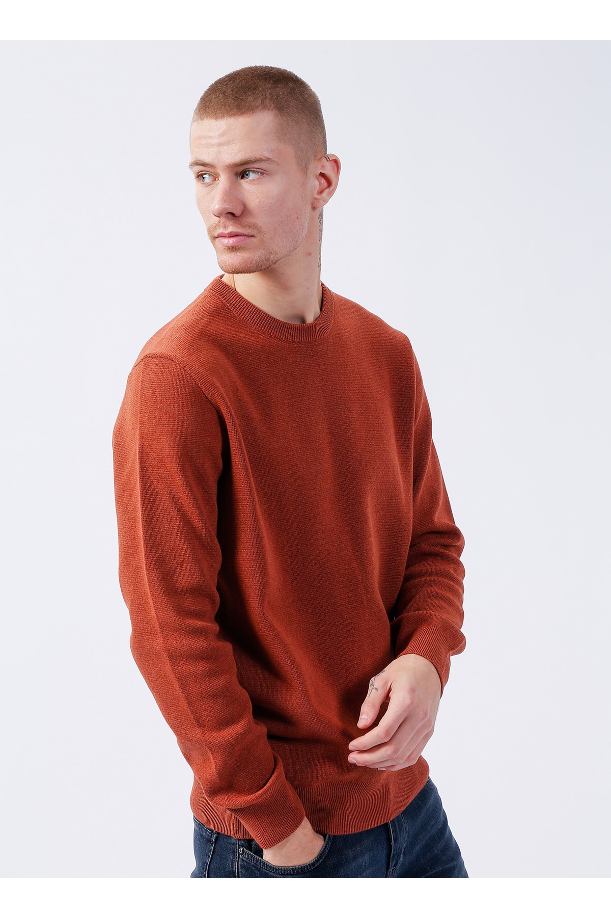 Kahve Erkek T-shirt W222106220 Bisiklet Yaka Kazak — قهوه‌ای 5002956627 — تصویر 3 از 5