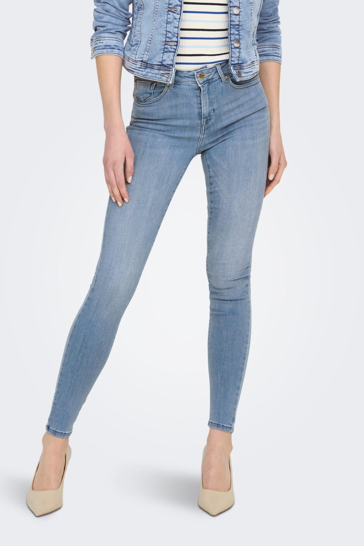 Jeans Femme ONLY Onlpower - Coupe Skinny Mid Waist - Taille Moyenne - Élastique Confort