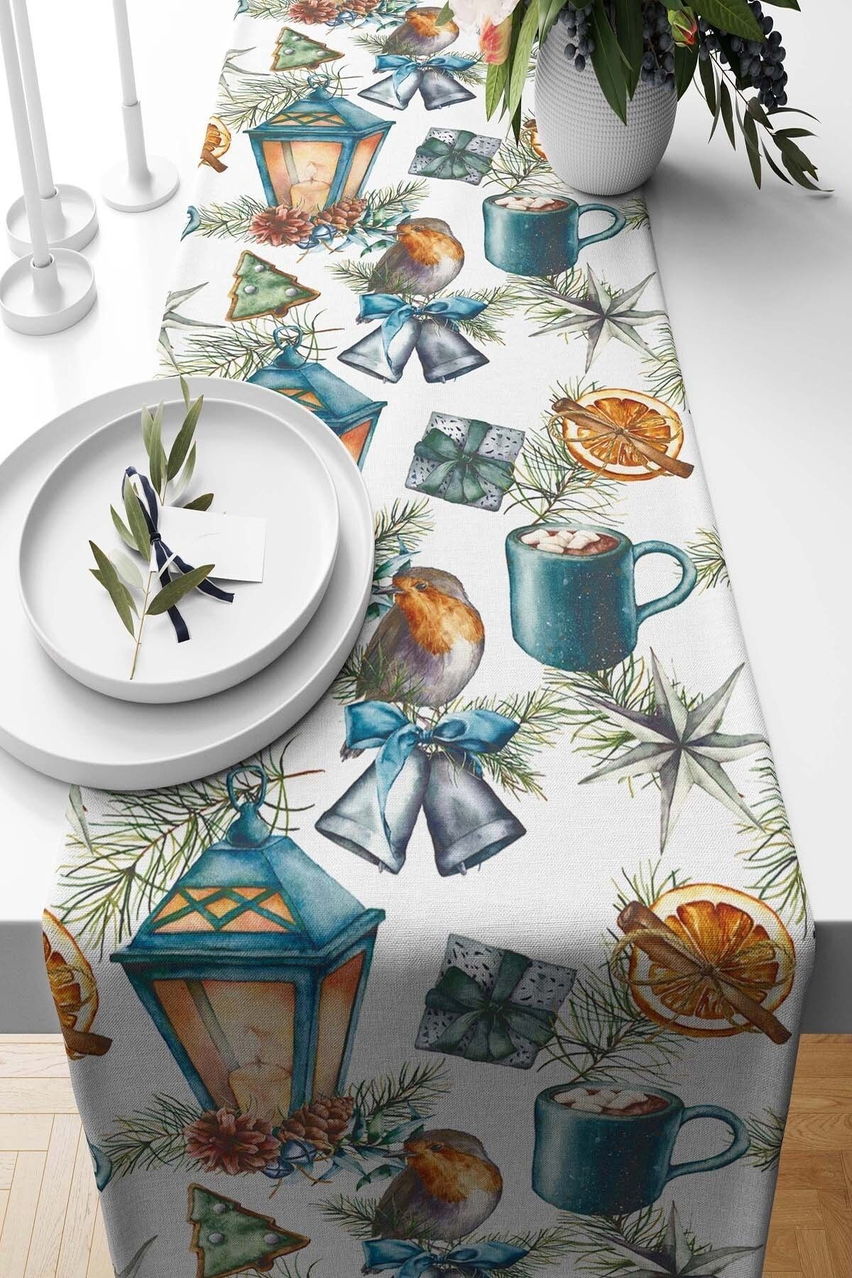 Pilloveland Runner Blue Fundita Model Piele Intoarsa Tesuta 140*40 Cm Anul Nou Craciun Craciun - One Size