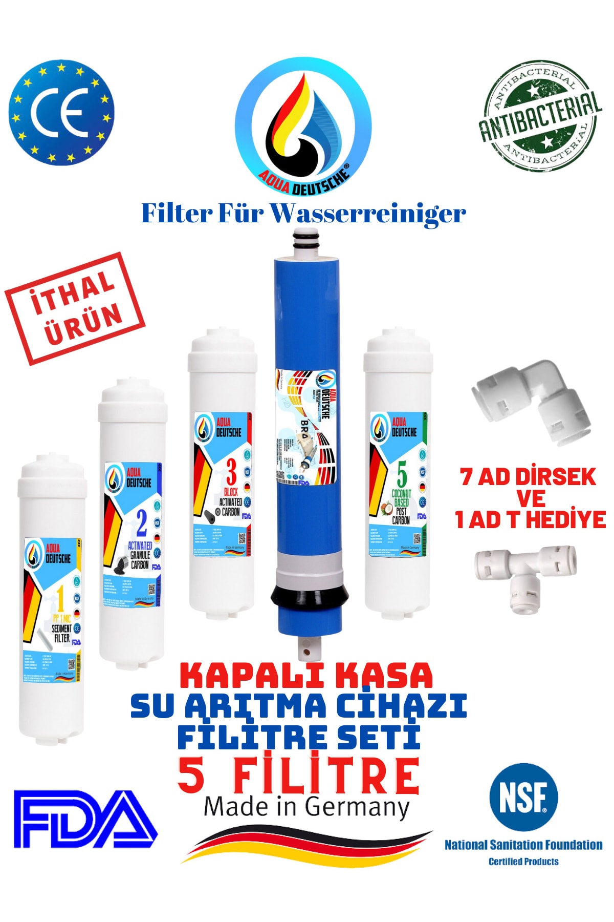 AQUA DEUTSCHE Kapalı Kasa Su Arıtma Cihazı 5 Li Inlıne Filitre Seti. Coconut Tatlandırıcı Filitreli. Ithal Ürün