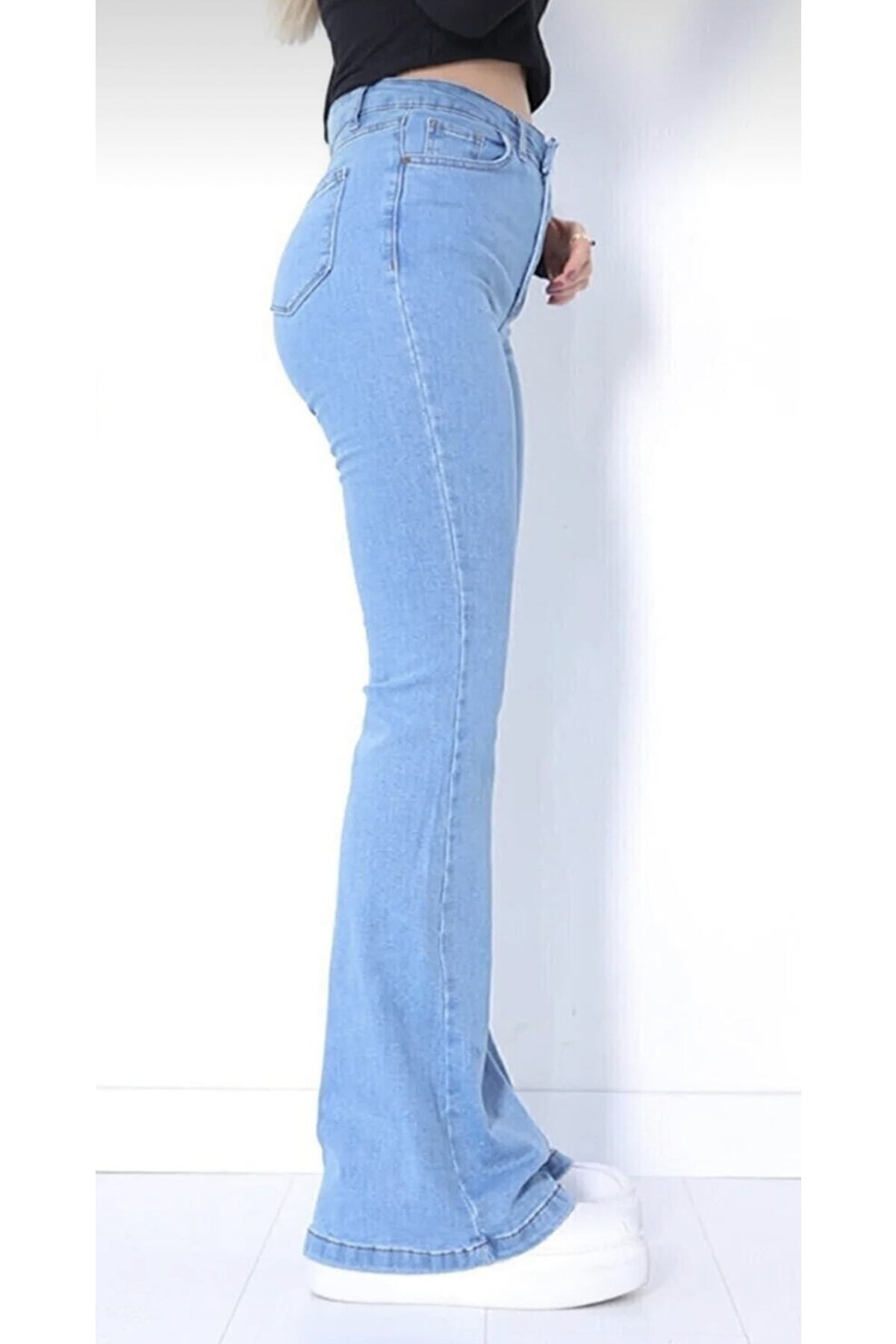 Pubi  Omoda-buz Mavi Ispanyol Paça Yüksek Bel Flare Jeans (toparlayıcı Extra Rahat) - Görsel 2
