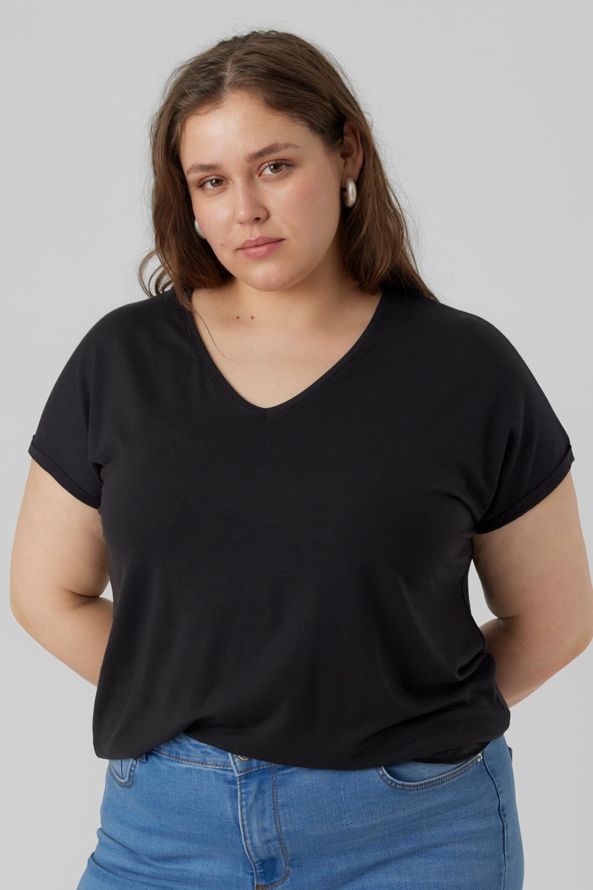 Veromoda Curve-Vero Moda Curve Damen/Mädchen Schwarzes T-Shirt 5