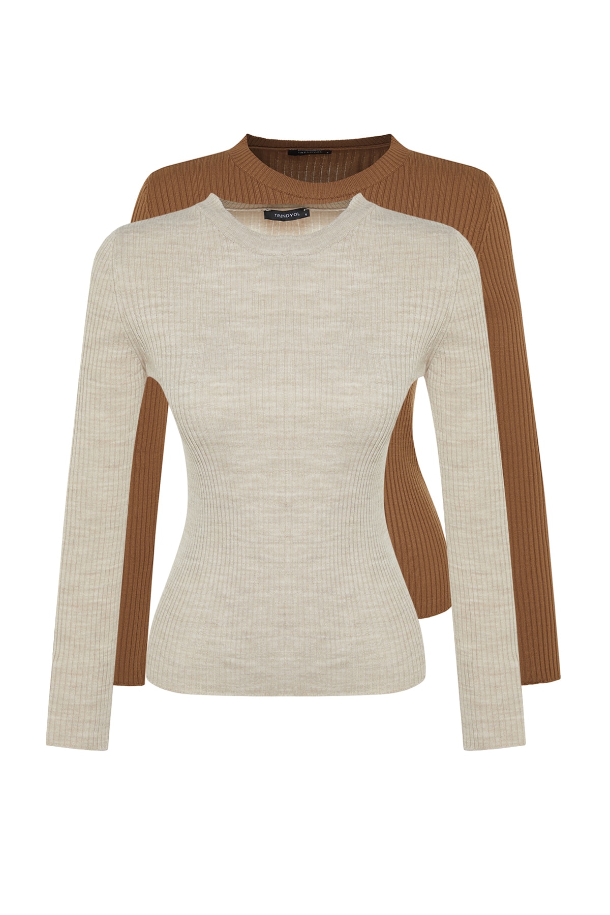 Trendyolmilla  Kahverengi-Taş İkili Paket Triko Kazak TWOAW22KZ1766 - Görsel 7