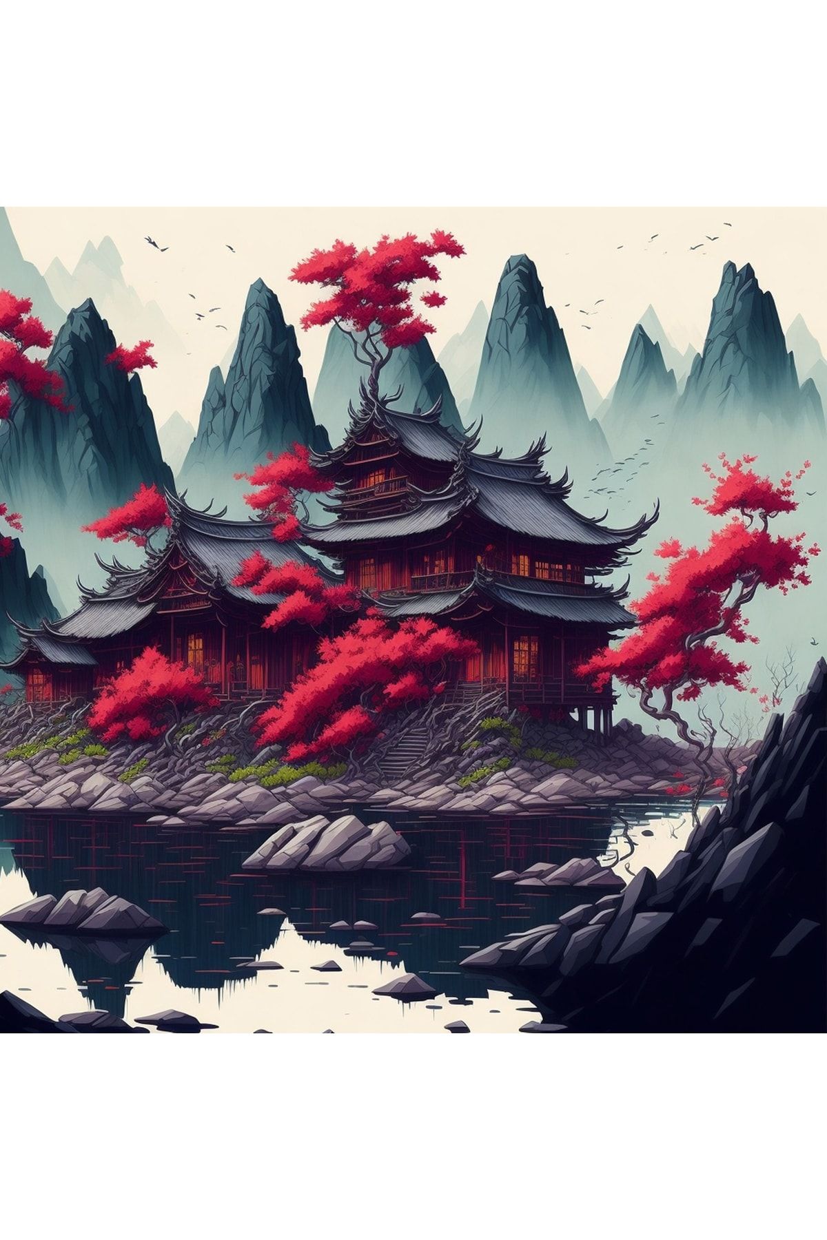 Dekoros-Chinese Hutches And Red Trees Scenery Wallpaper From Ancient 2