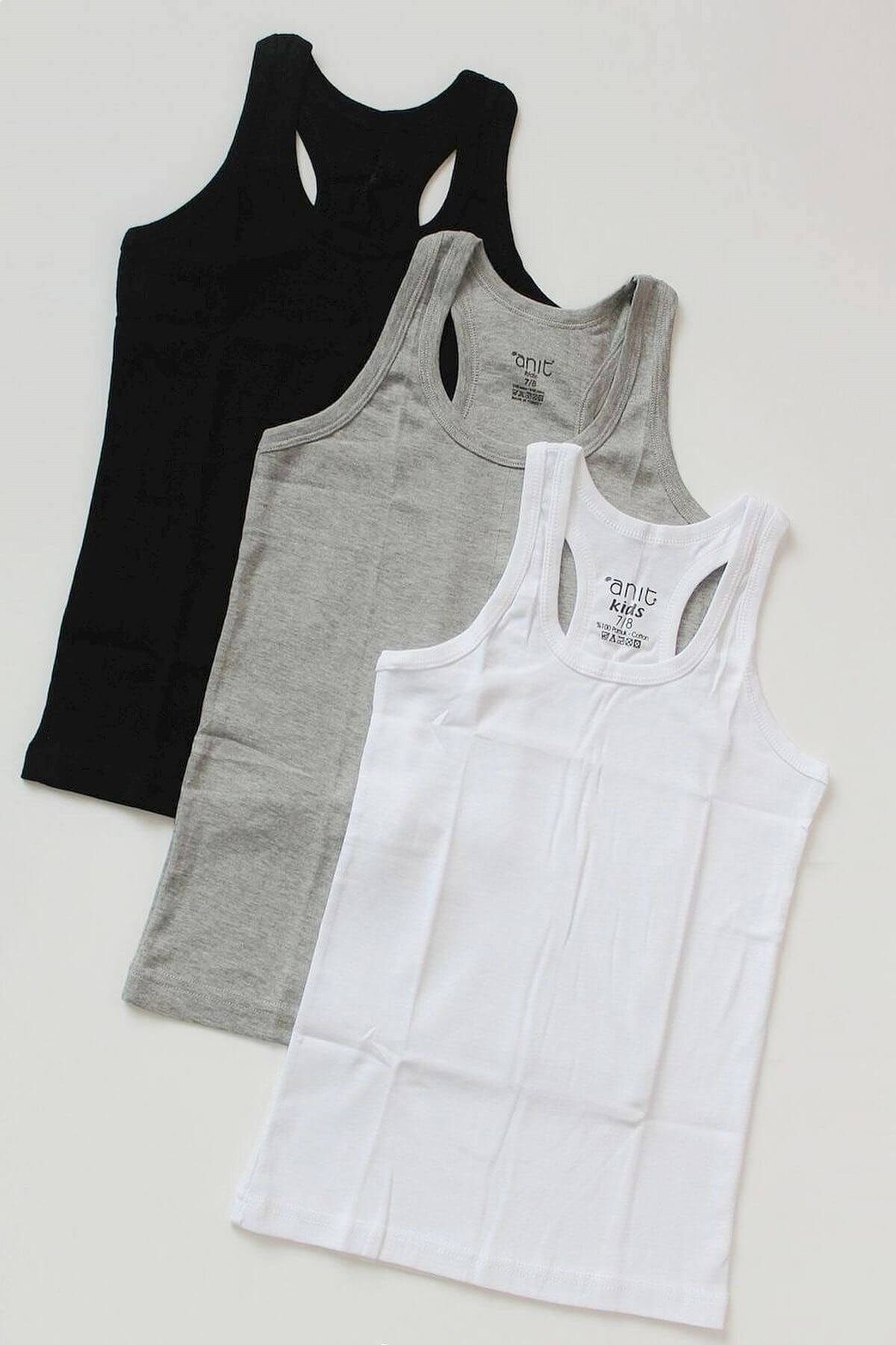 Anıt-Boy's 3-Pack Black White Gray Ribbed Cotton Athlete 1