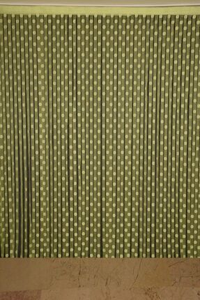 Puanlı Yeşil Renk Ip Perde Hazır Düğmeleri Dikilmiş Kupon Perde 300*270 cm PUANLI MODEL