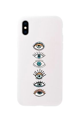Iphone Xs Max Renkli Gözler Desenli Beyaz Telefon Kılıfı MCIPXSMAXLRG