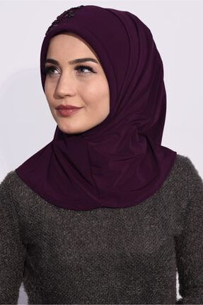 Geçirmeli Pratik Pullu Hijab Mürdüm 109-03