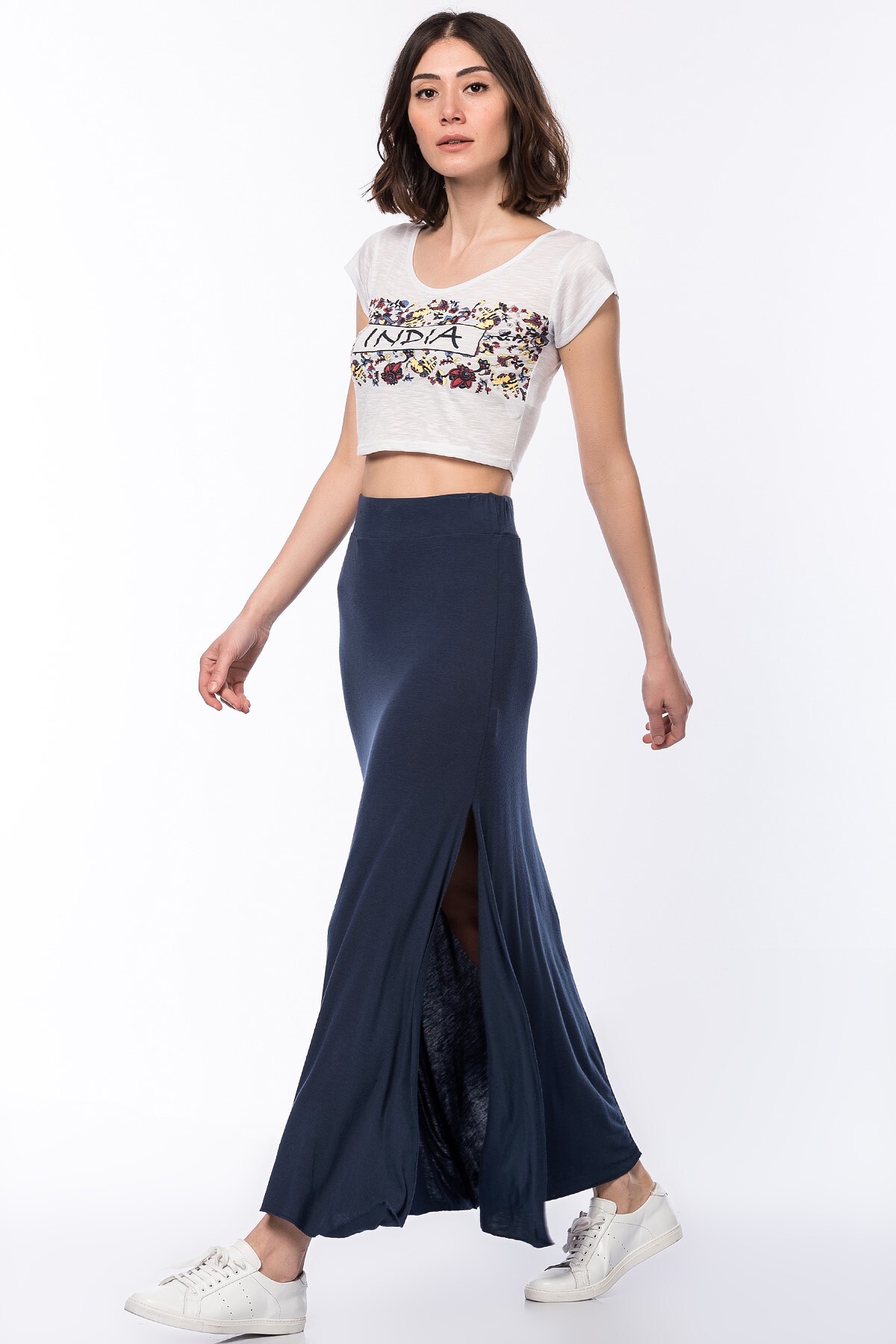 Koton-Women's Navy Blue Skirt 5YAL71326OK 1