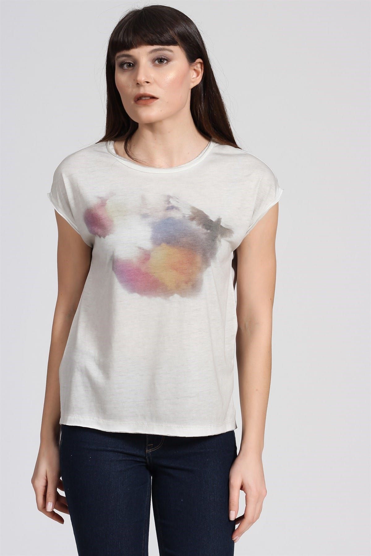 Seamoda-Γυναικείο μπλουζάκι Rainbow Basic με στάμπα-μπεζ PRA-236846-544330 4