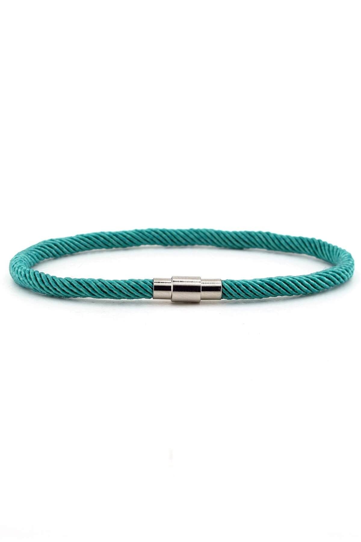 Solfera-Men's Thin Turquoise Knitted String Magnetic Clip Bracelet Bt435 1
