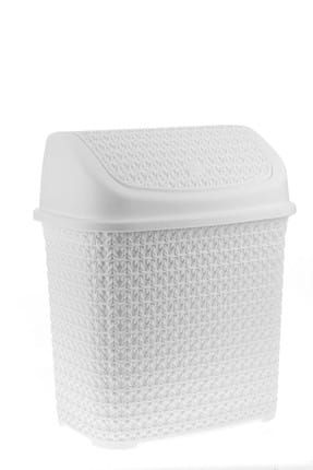 Örgü Desenli Beyaz Rengi Plastik Klik Çöp Kovası 10 Lt 8102-7