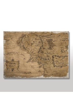 50cmX70cm Ahşap Tablo Orta Dünya Haritası Mordor Görseli yatık-86-50-70