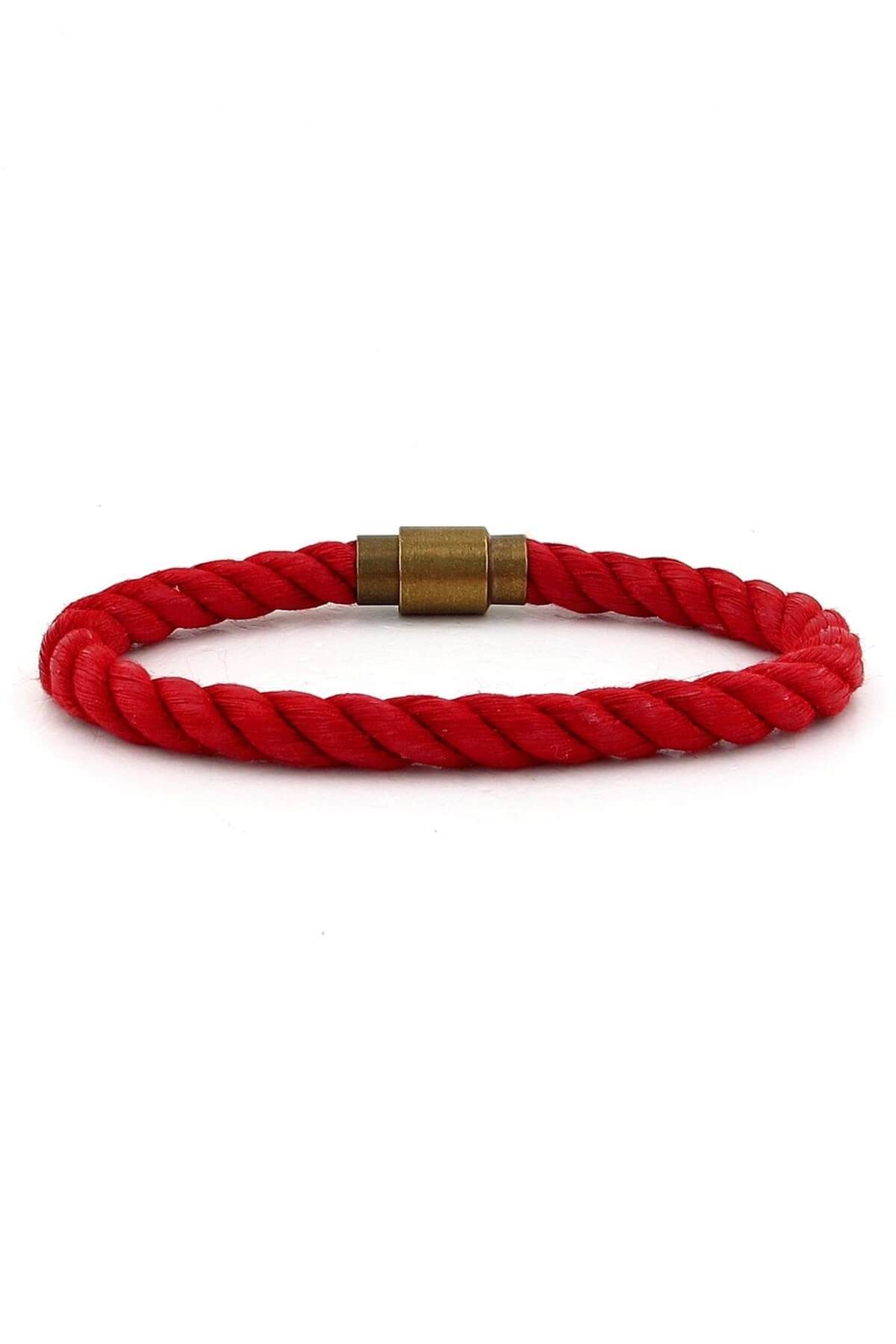 Solfera-Men's Red Rope Bronze Metal Magnetic Clip Bracelet Bt384 1