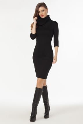 Kadın Siyah Kaşkorse Yaka Elbise 19L6487