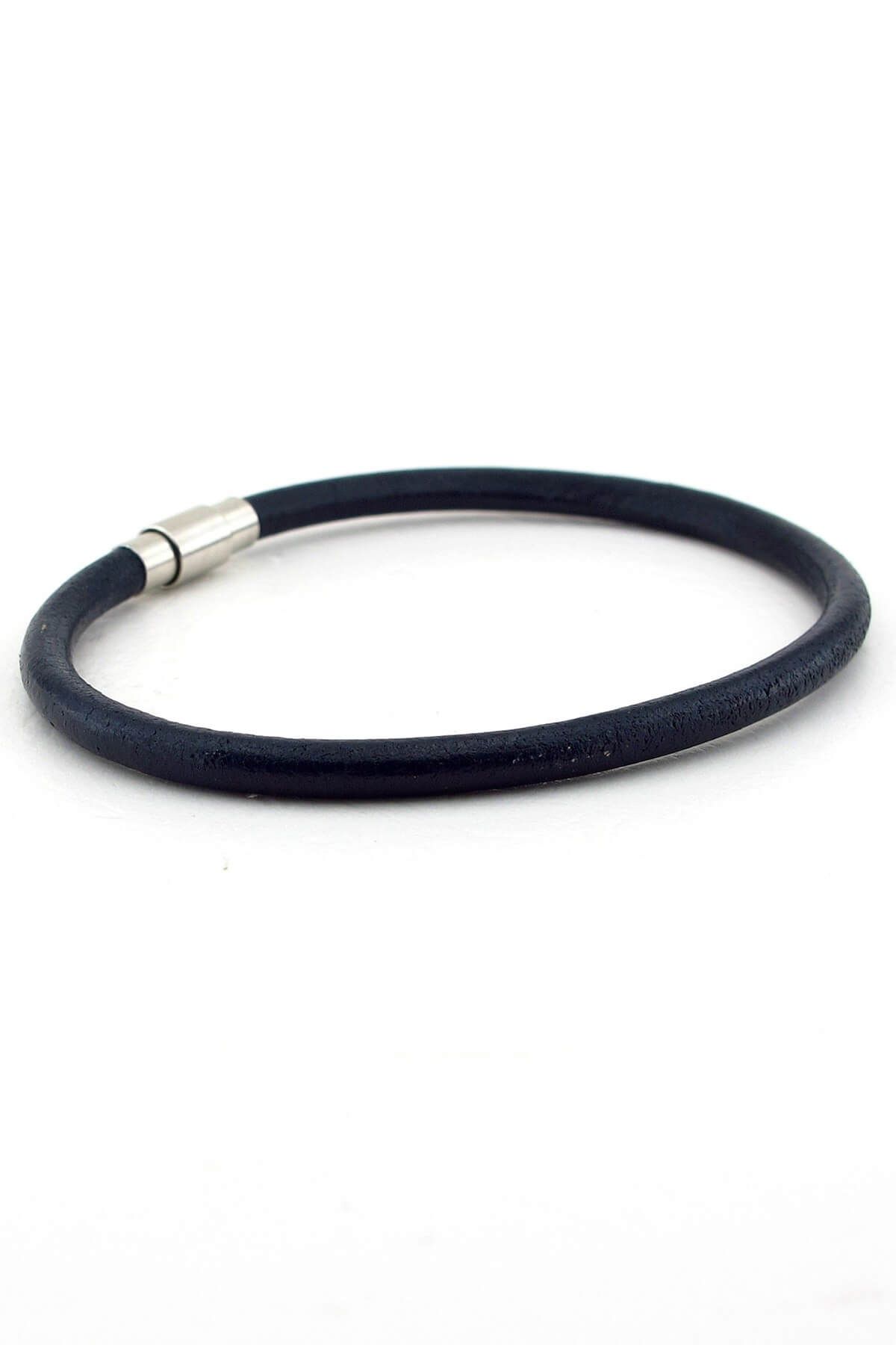 Solfera-Men's Navy Blue Original Leather Magnetized Clip Bracelet Bt479 2