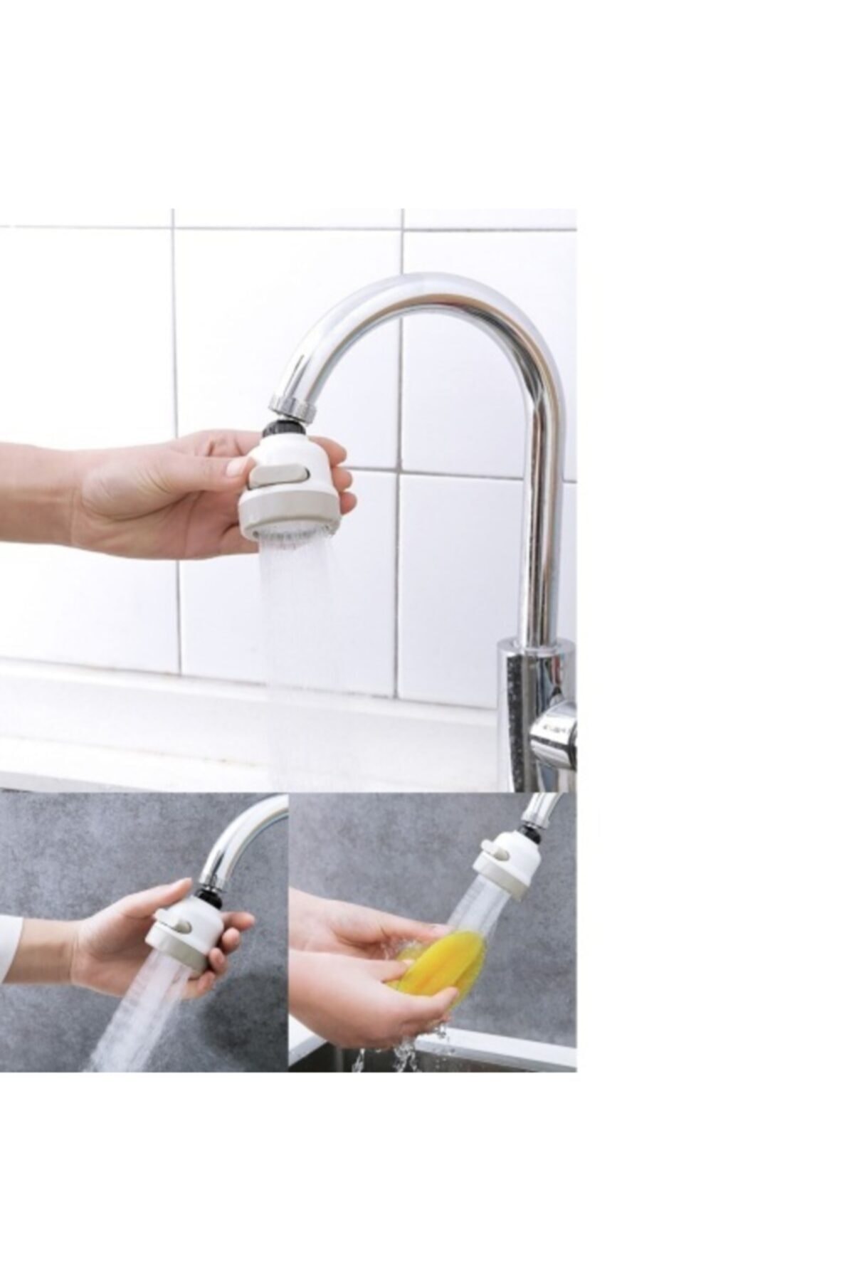 AKCAKESE 360 Derece Dönebilen 3 Fonksiyonlu Tüm Musluklara Uyumlu Su Tasarruflu Filtre Püskürtücü Musluk Ucu