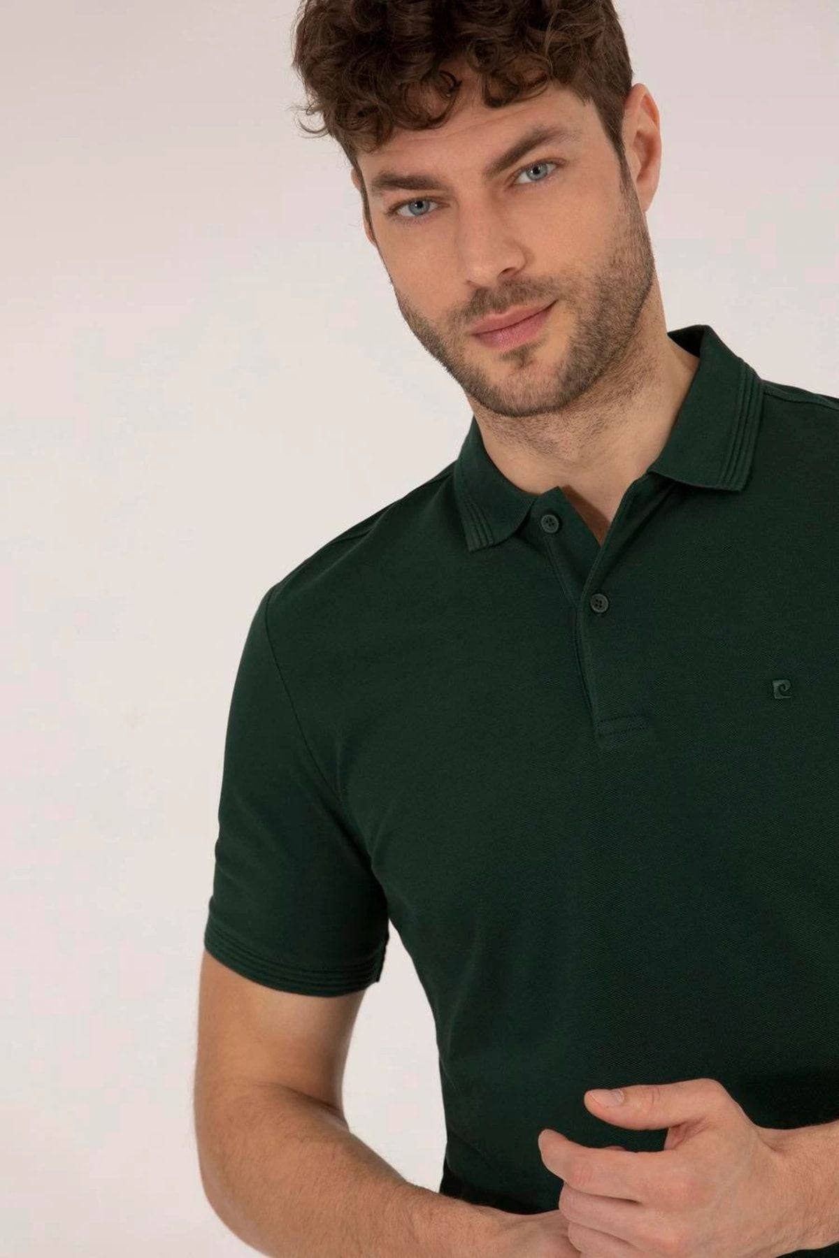تی شرت یقه پولو سبز مردانه پایه اسلیم فیت تیره Pierre Cardin