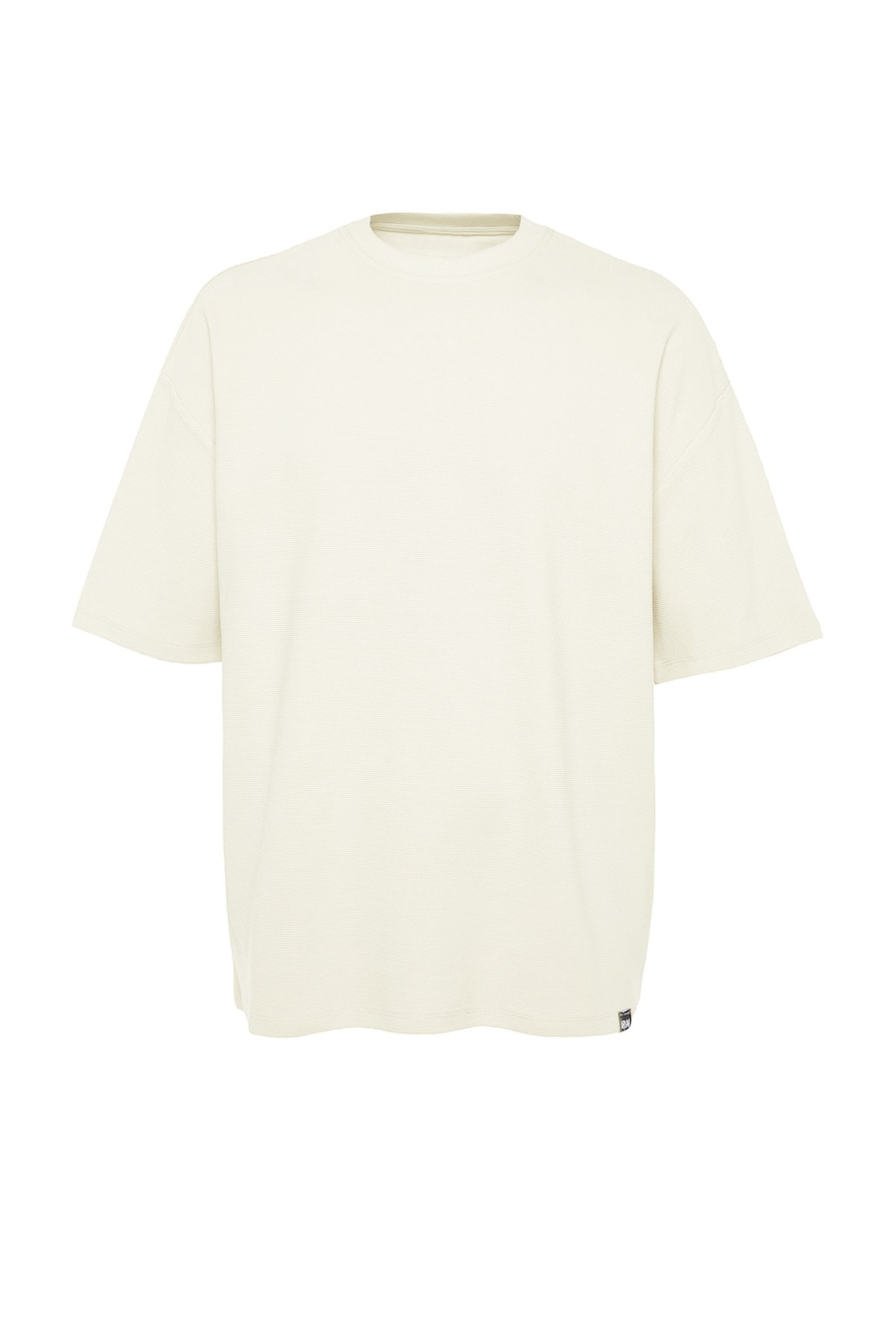 Trendyol Collection Ecrufarbenes - Übergröße/Weitschnitt Auflage 100 Trendyol Premium-Baumwolle Herren-T-Shirt limitierter in Struktur aus mit in 