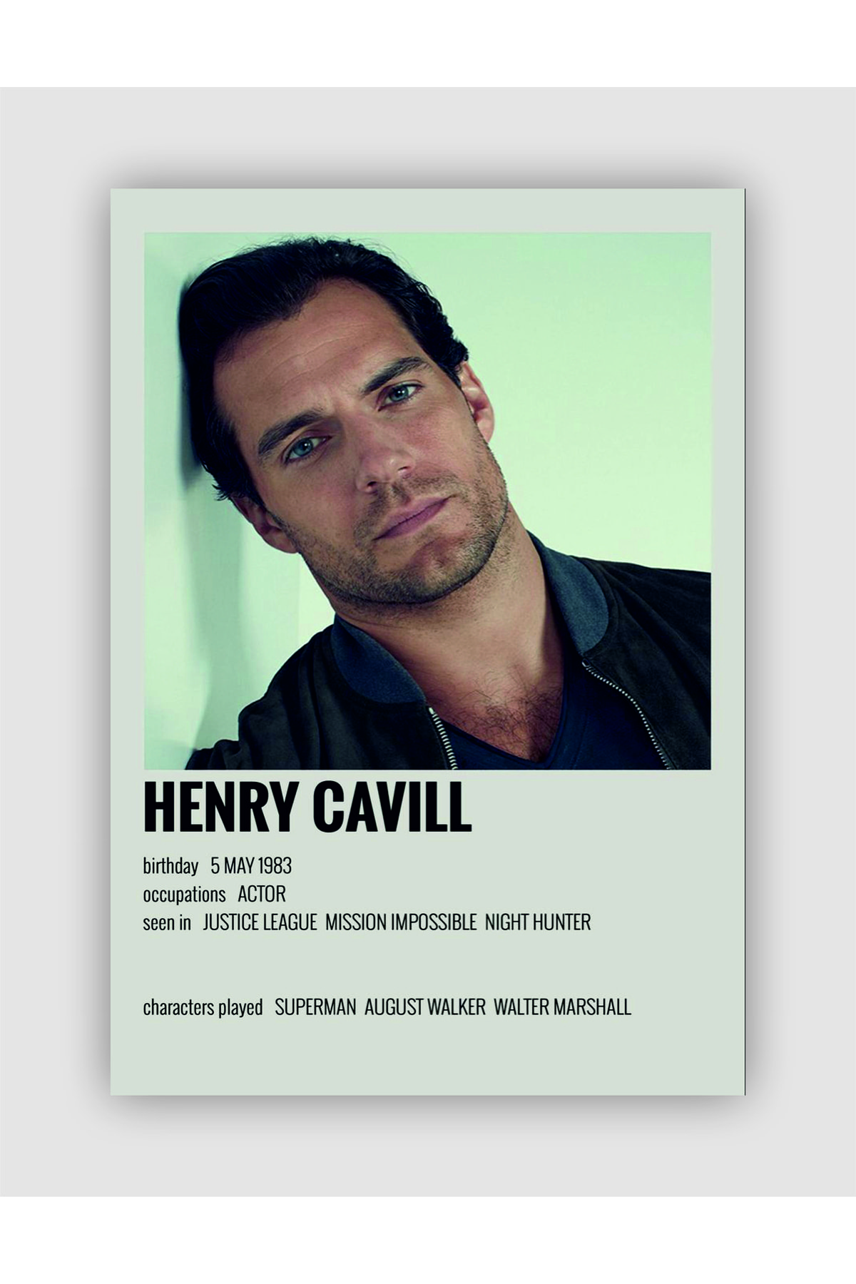 Henry Cavill Film Info Card Wall Poster
