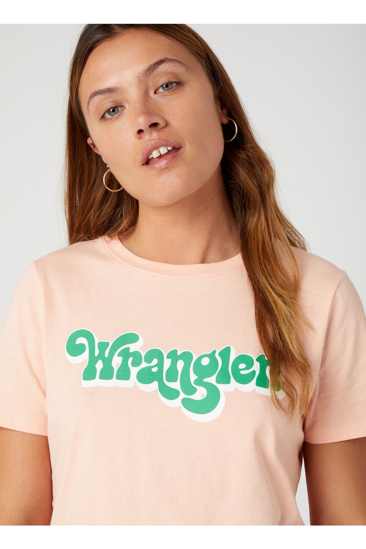 WRANGLER-Lachsfarbenes T-Shirt mit Rundhalsausschnitt für Damen W7n4d3p60 2