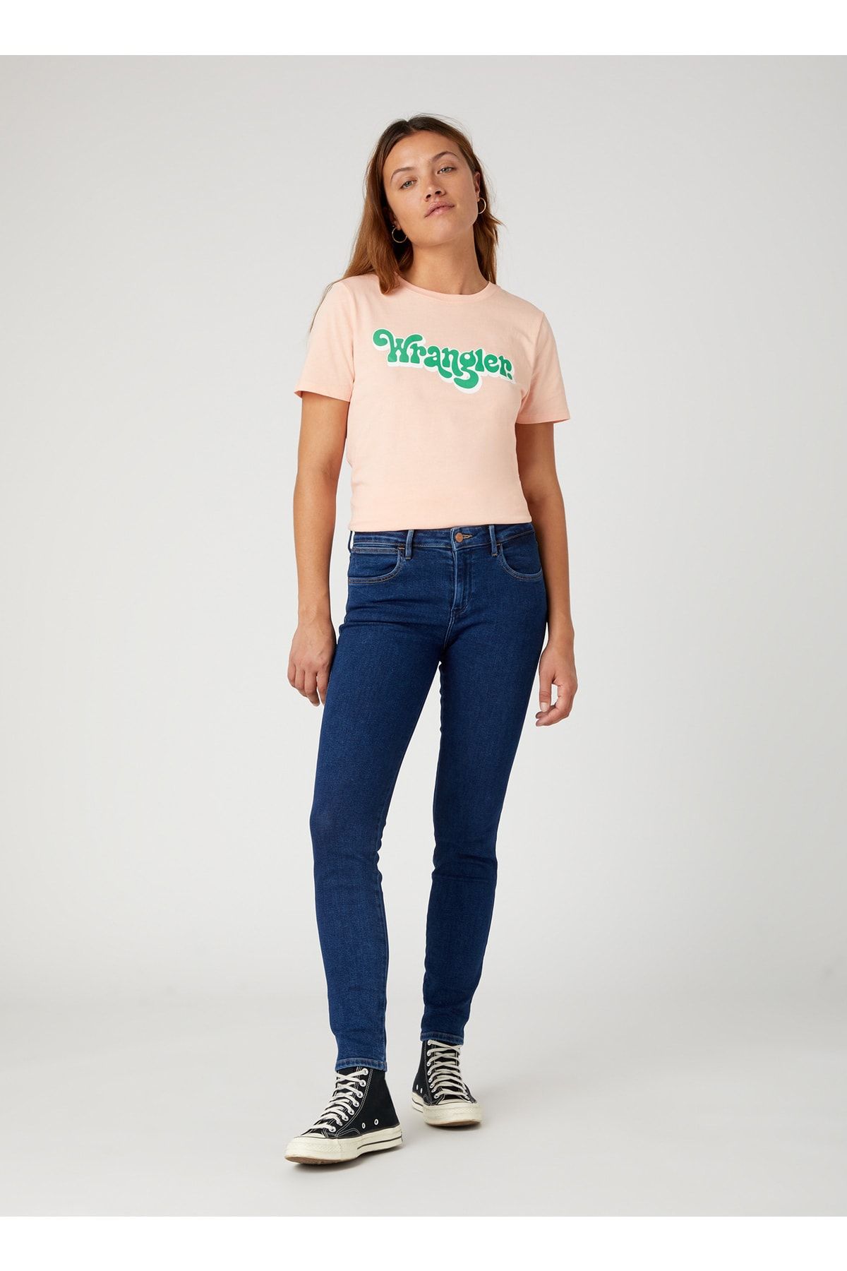 WRANGLER-Lachsfarbenes T-Shirt mit Rundhalsausschnitt für Damen W7n4d3p60 3