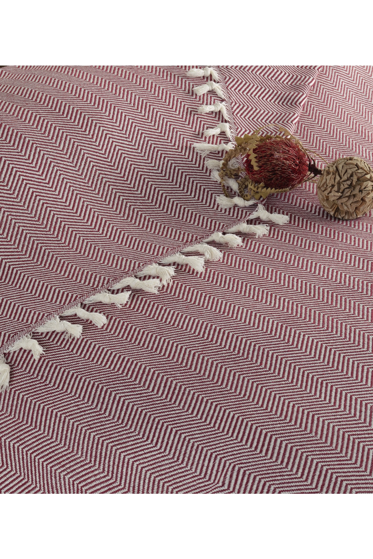 Çift Kişilik Yatak Örtüsü 200x230 Cm Pamuklu Püsküllü Pike 'zikzak' 2