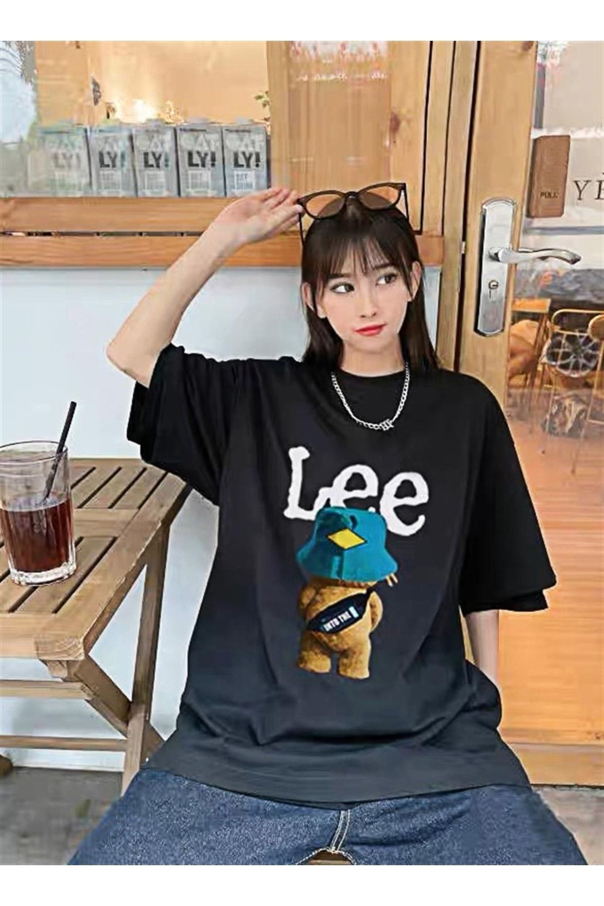 The Champs Lee Bear Printed Black Unisex Oversize T shirt Trendyol