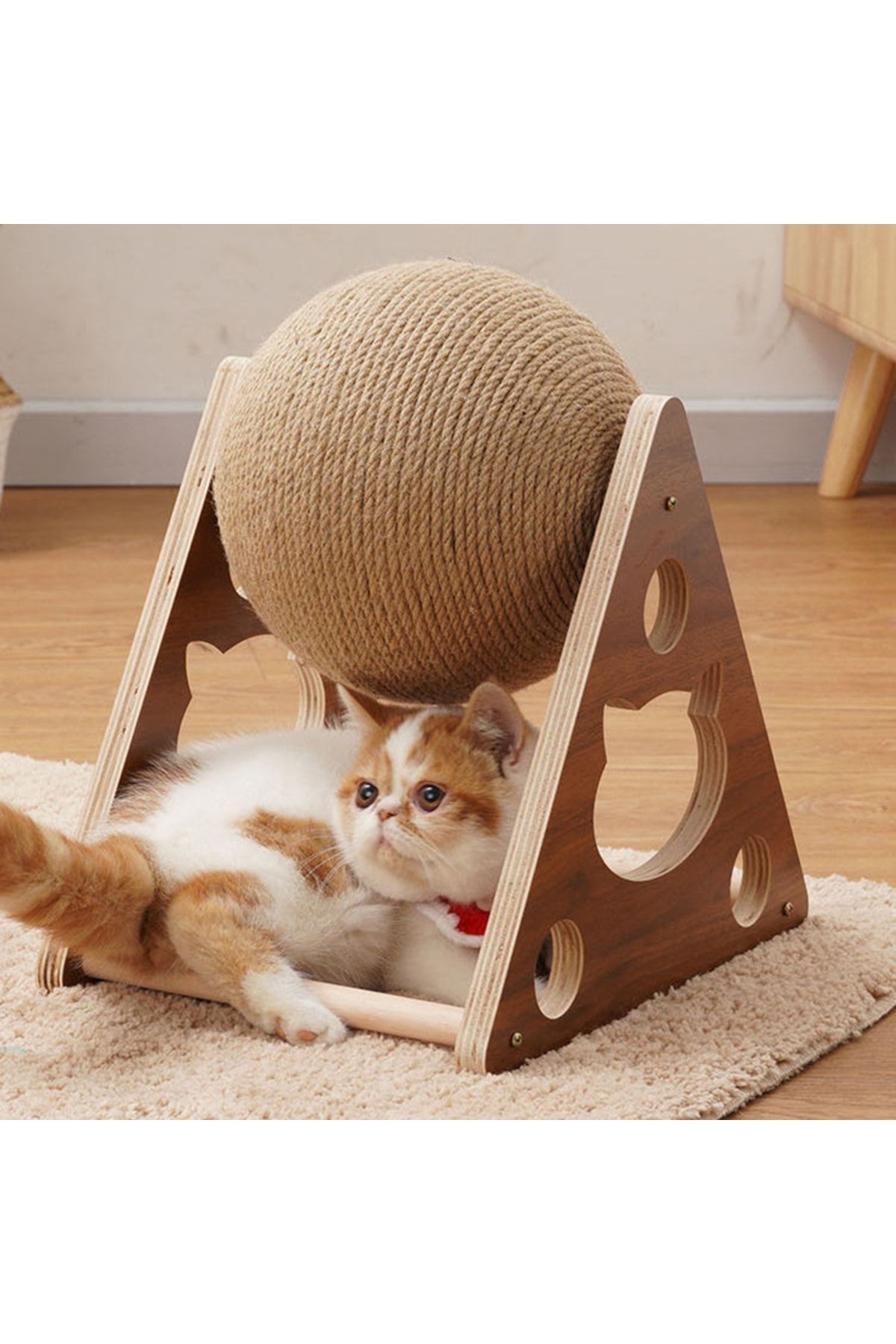TİNEKE Ahşap İpli Kedi Oyuncagi Topu Kedi Tırmalaması