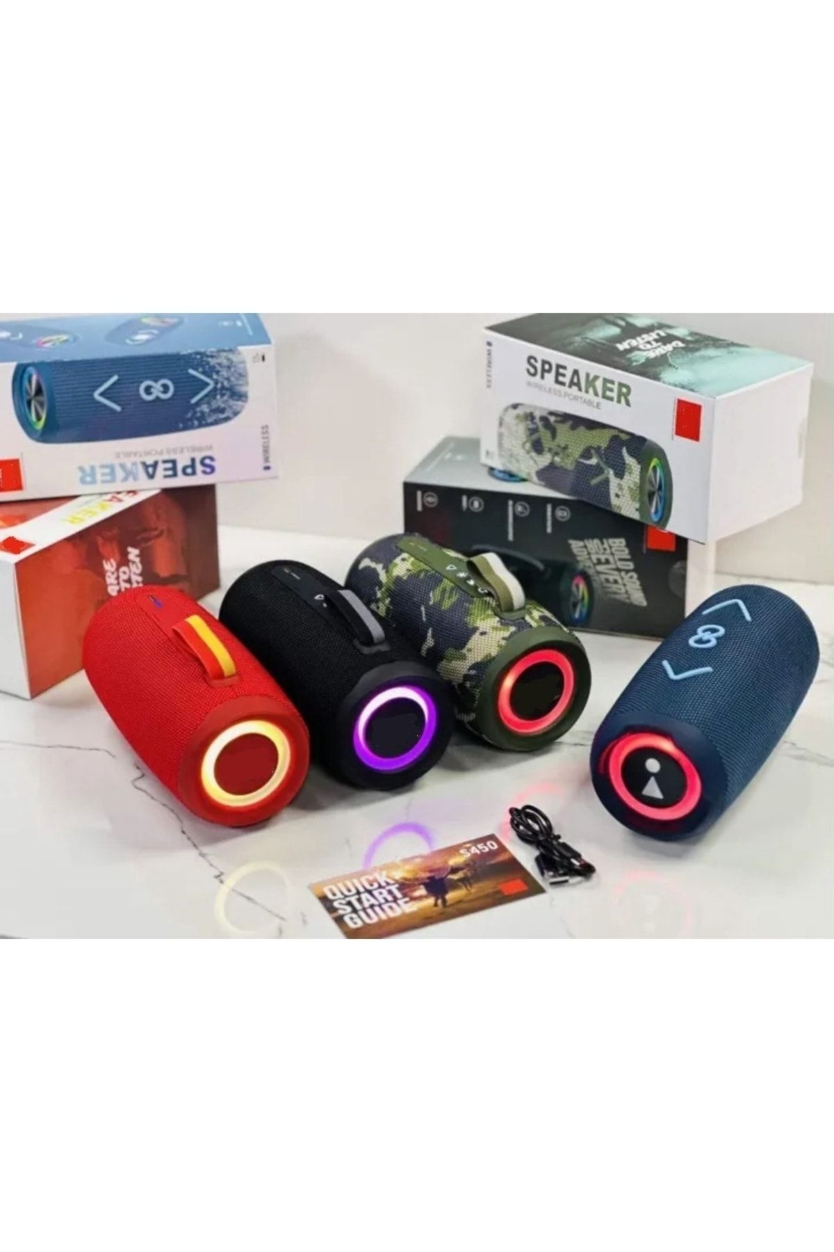 S450 Bluetooth Hoparlör Tws Özellikli Led Işıklı Kablosuz Speaker Ses Bombası Kırmızı #3
