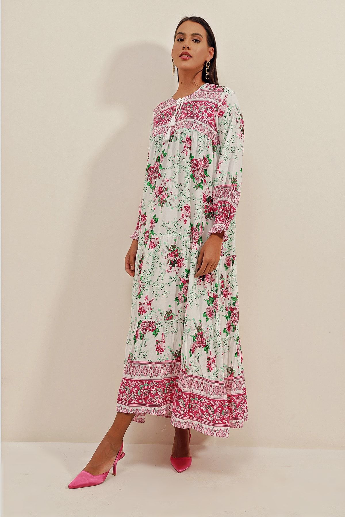 Bigdart-1947 Modell gemustertes langes Kleid in Fuchsia 2
