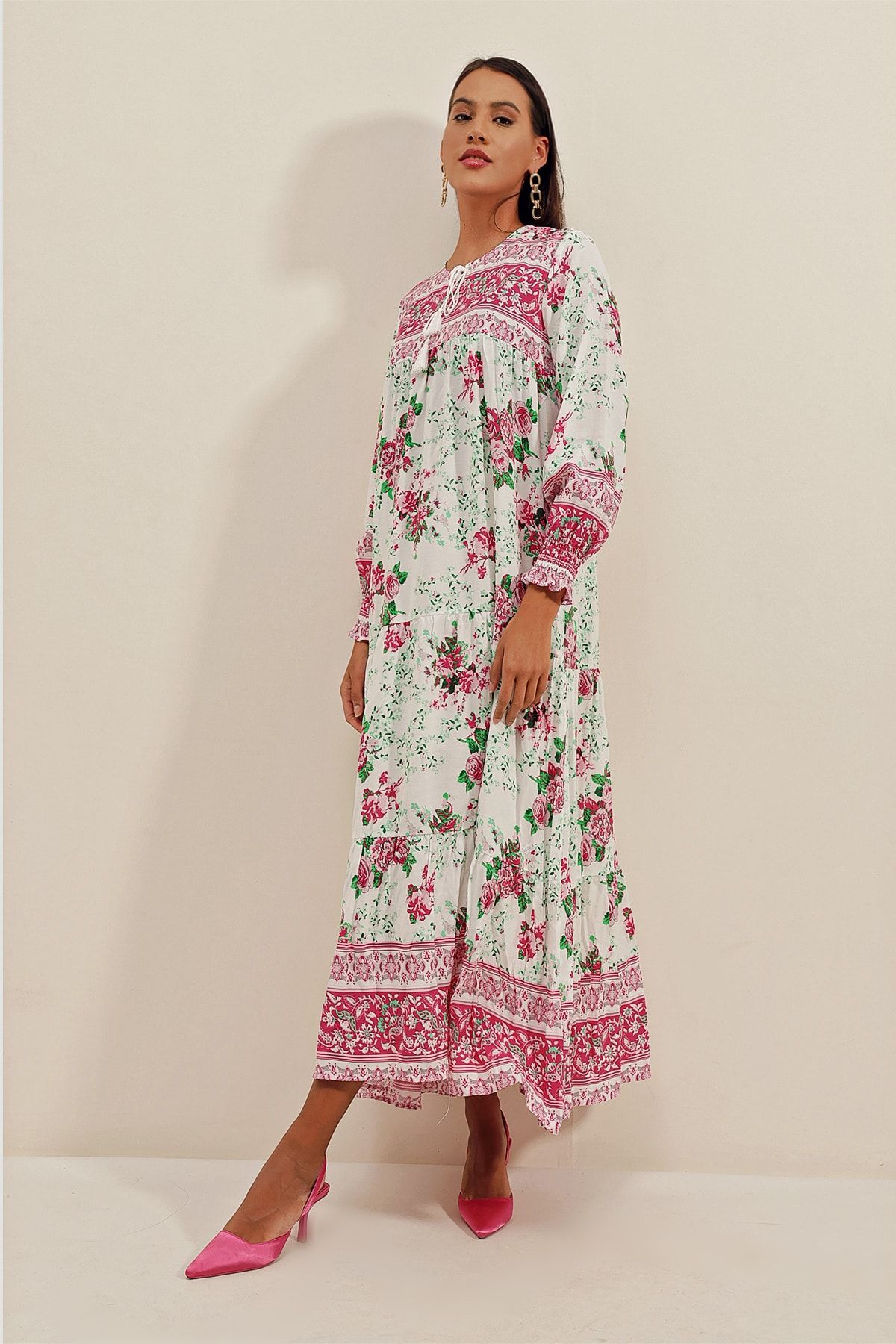 Bigdart-1947 Modell gemustertes langes Kleid in Fuchsia 4