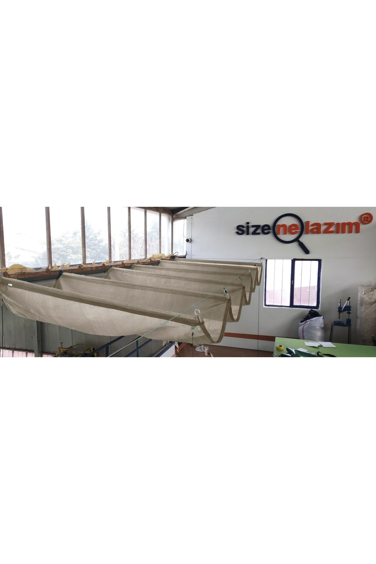 size ne lazım-Cream Colored Telescopic Canopy Awning System - 2m X 8m 2
