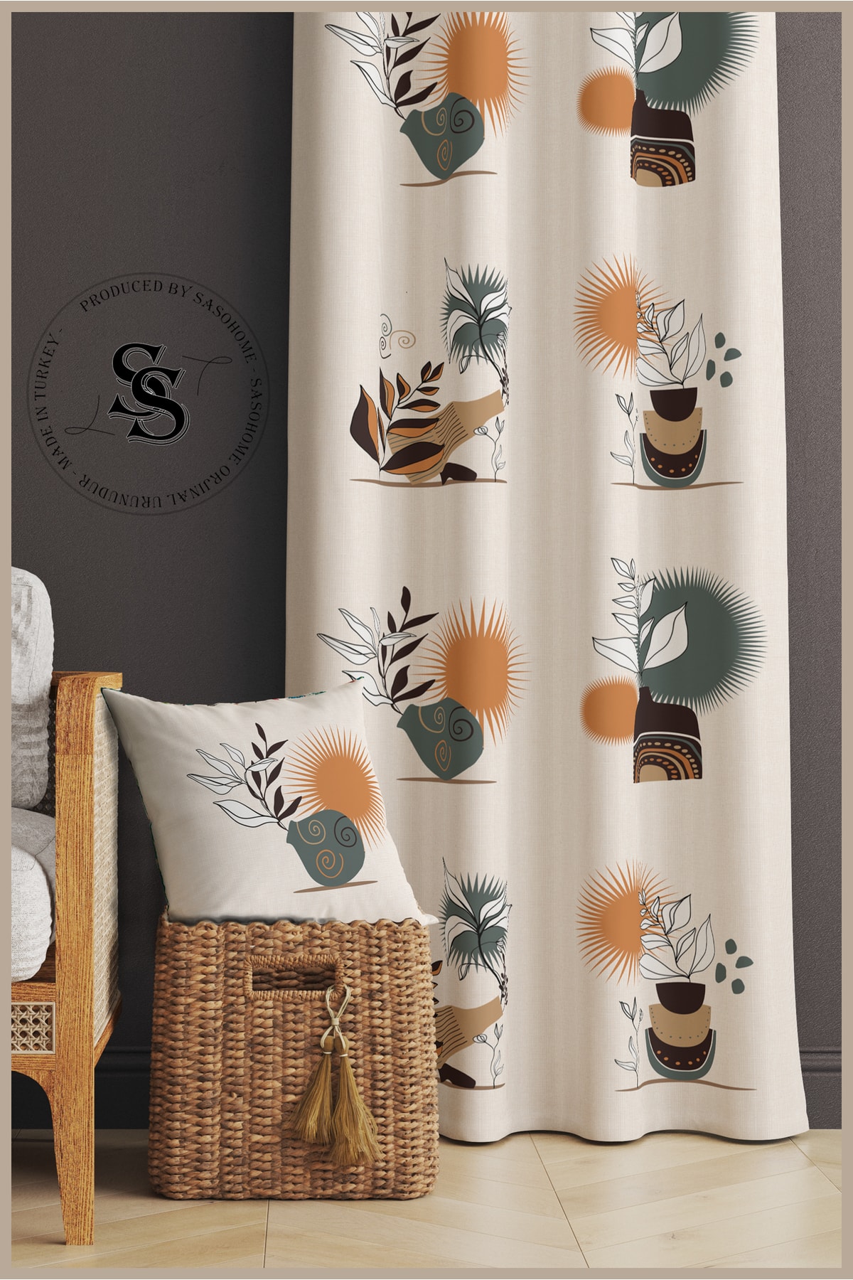 Drought And Wildflowers Patterned Velvet 140 X 270 Cm Quality - Digital Printed Background Curtain