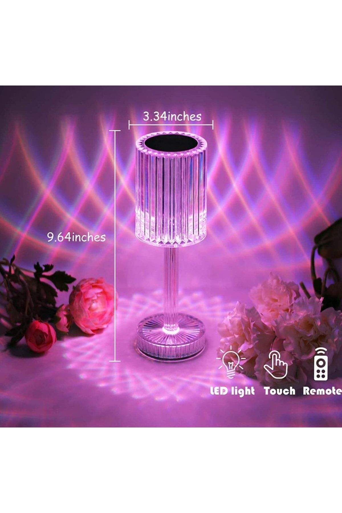 Dekoratif Şarjlı Abajur Kristal Elmas Masa Lambası Dokunmatik Romantik Akrilik Led Gece Lambası