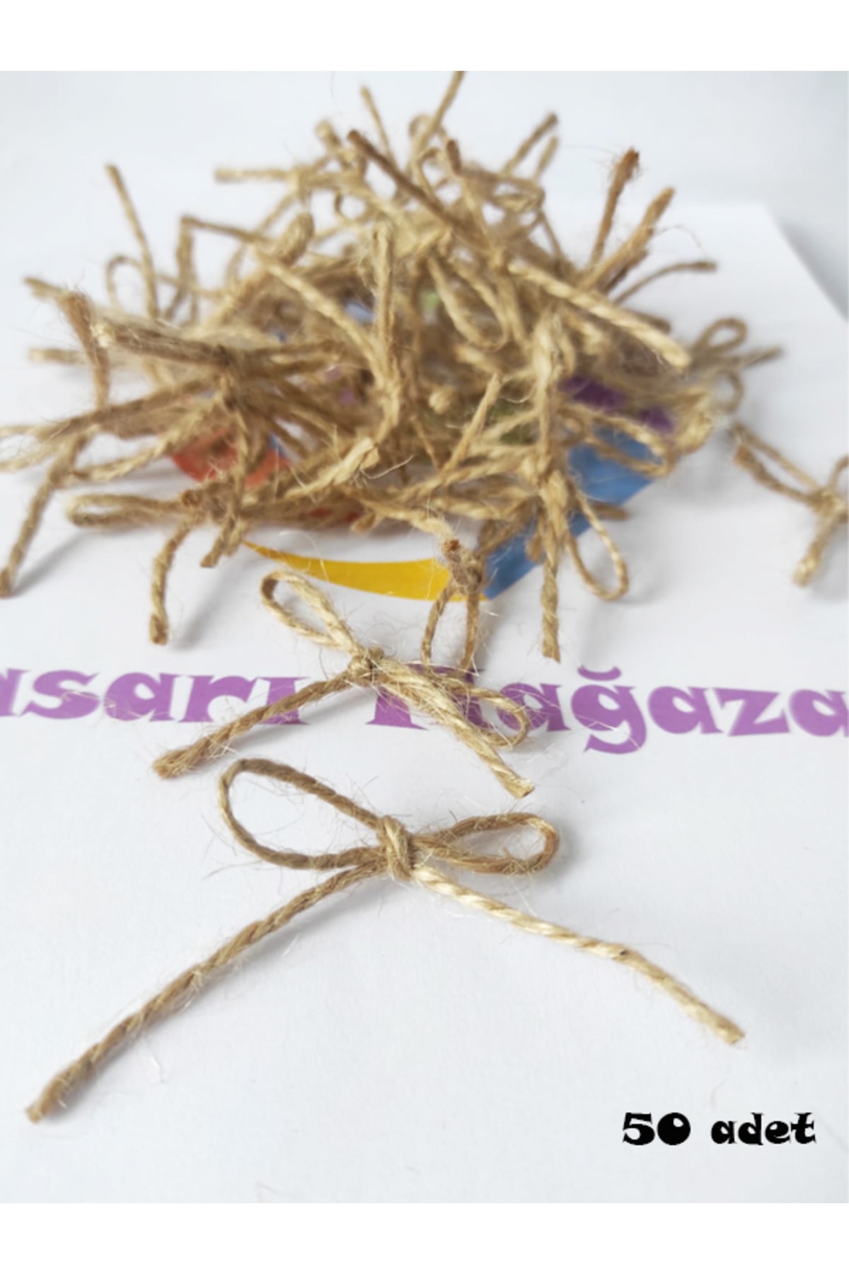 50 Jute Rope Bowknots 4 Cm - Mesh Rope Bowknots