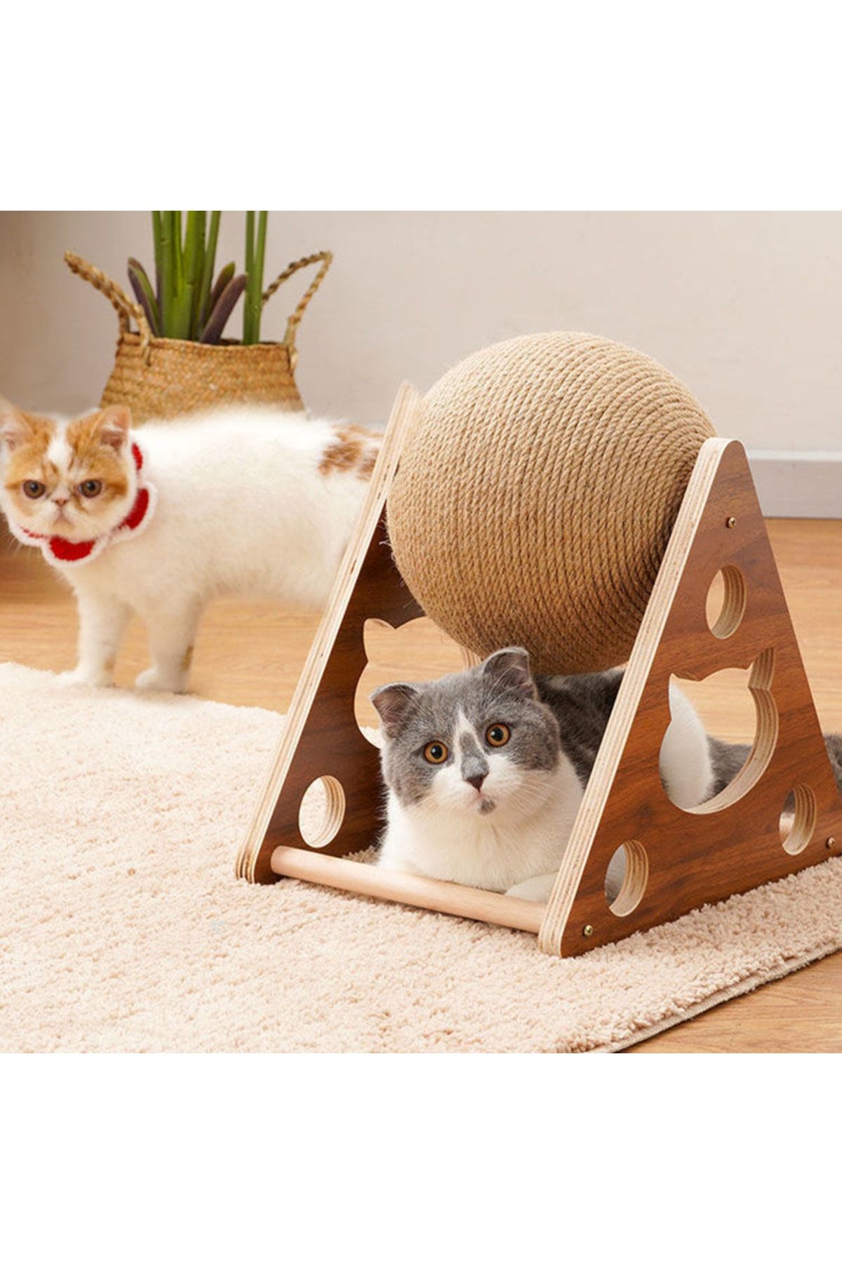 TİNEKE Ahşap İpli Kedi Oyuncagi Topu Kedi Tırmalaması