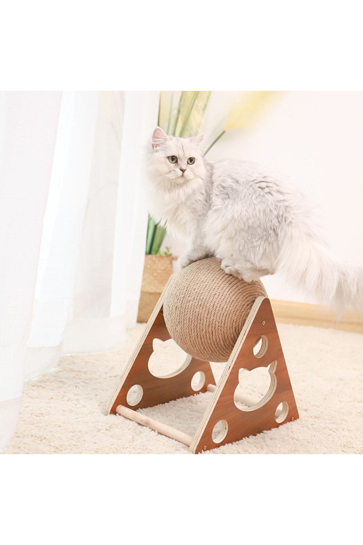 TİNEKE Ahşap İpli Kedi Oyuncagi Topu Kedi Tırmalaması