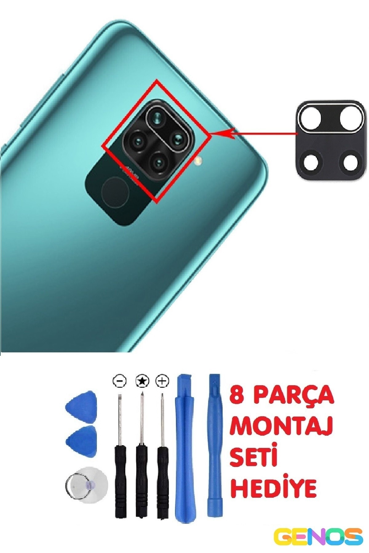 Genos Xiaomi Redmi Note 9s / Note 9 Pro Arka Kamera Camı Lensi Yapıştırıcı Bant Ve Montaj Set 8 Parça