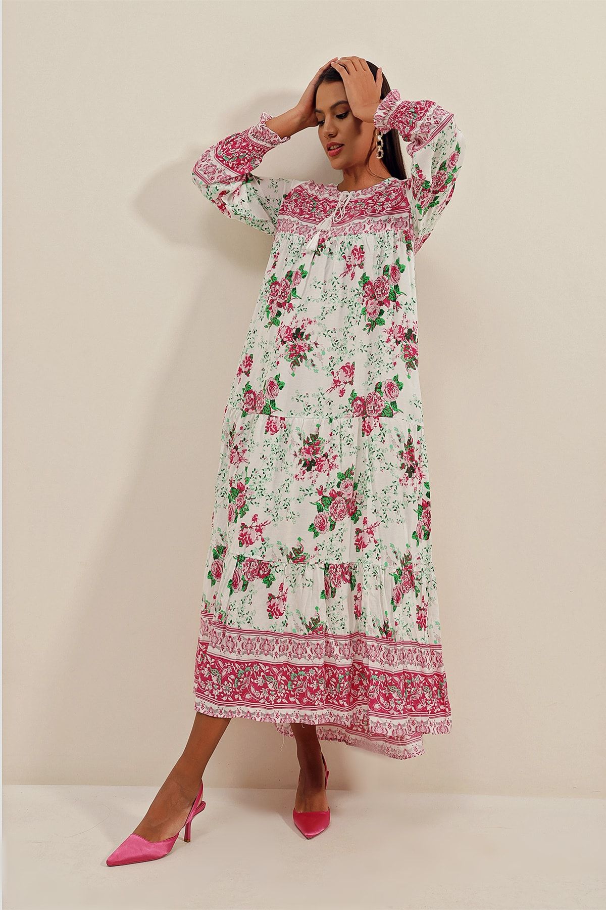 Bigdart-1947 Modell gemustertes langes Kleid in Fuchsia 3
